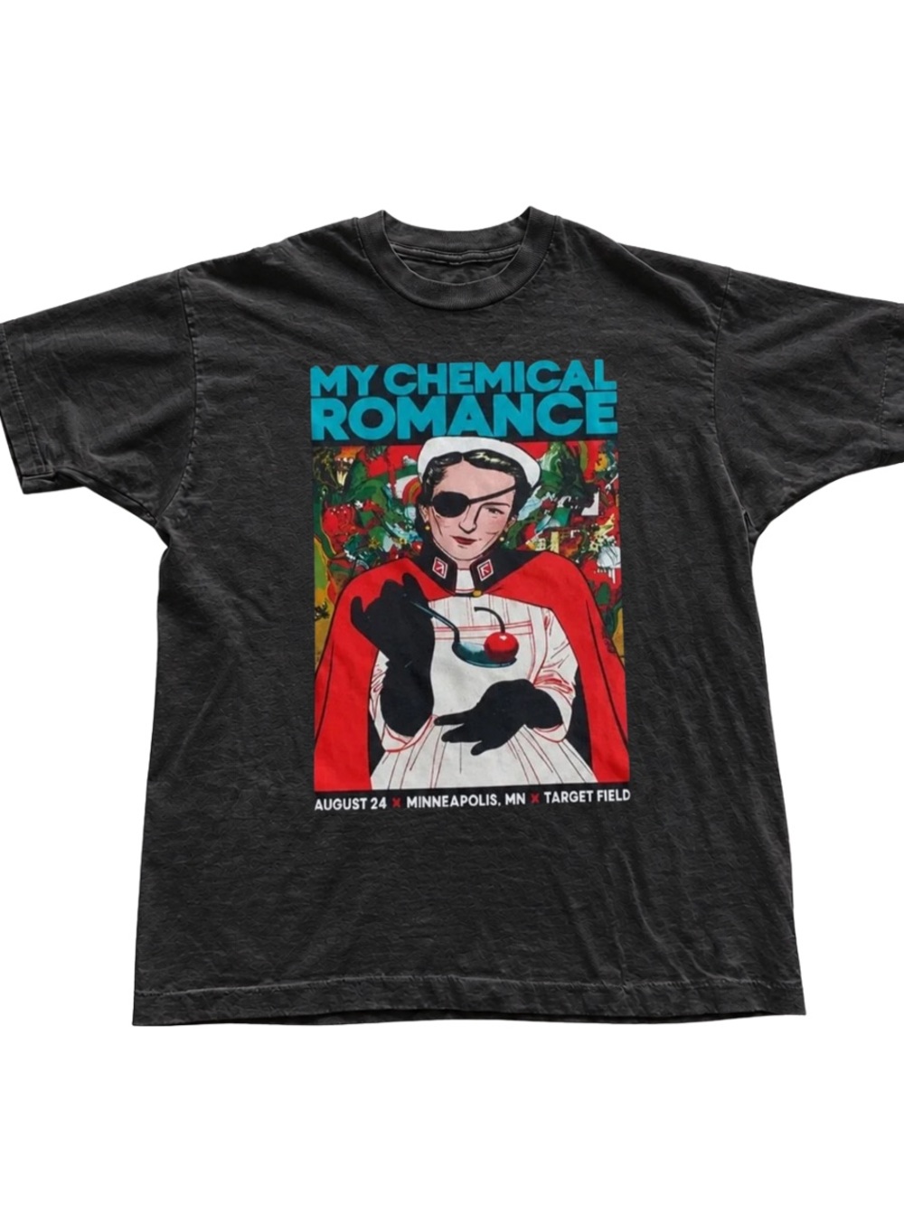 Black Graphic Tee with Red and Blue Print